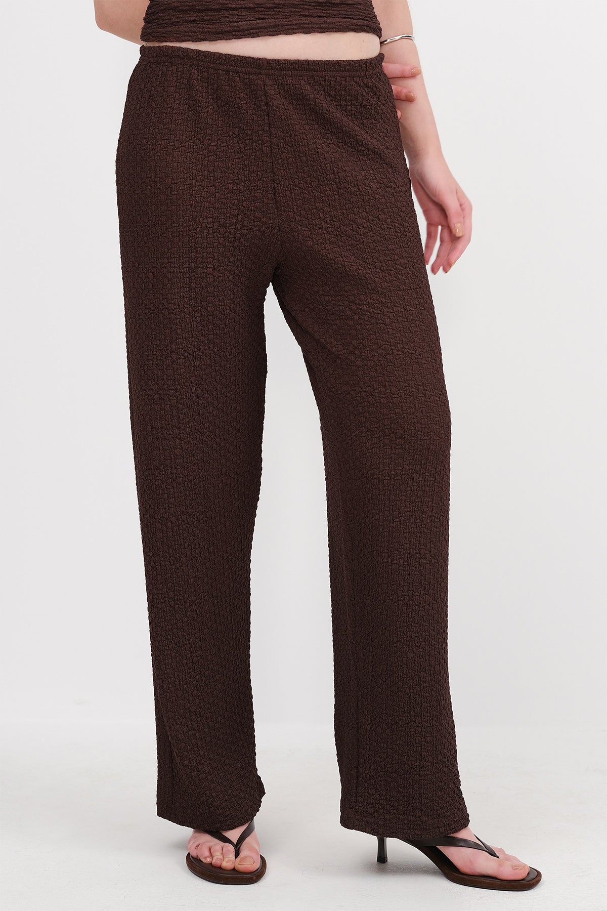 Brown_Textured-Elastic-Waist-Wide-Leg-Pants-addax