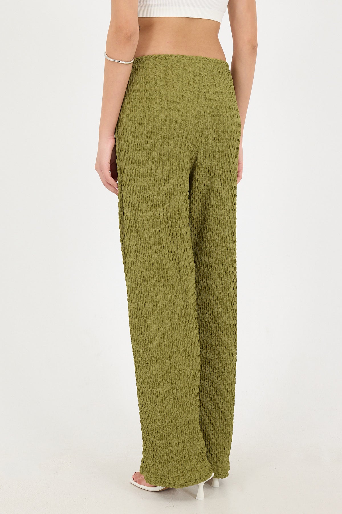 Oil-Green_Textured-Elastic-Waist-Wide-Leg-Pants-addax