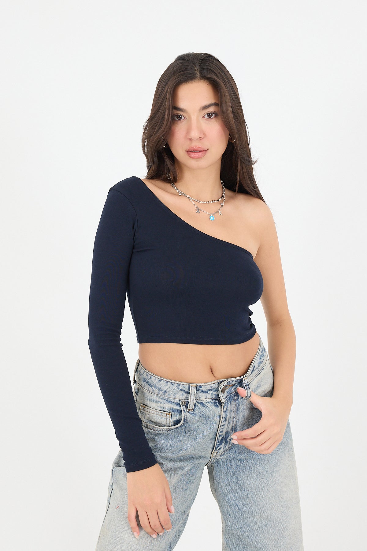Night-Blue_One-Shoulder-Long-Sleeve-Crop-Blouse-addax