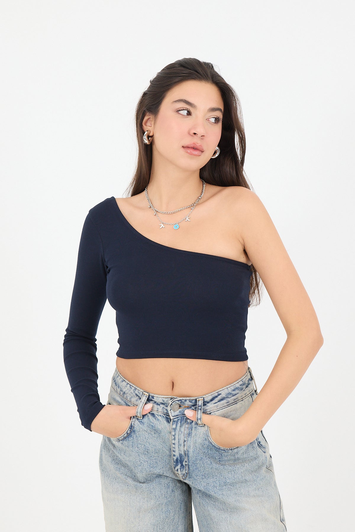 Night-Blue_One-Shoulder-Long-Sleeve-Crop-Blouse-addax