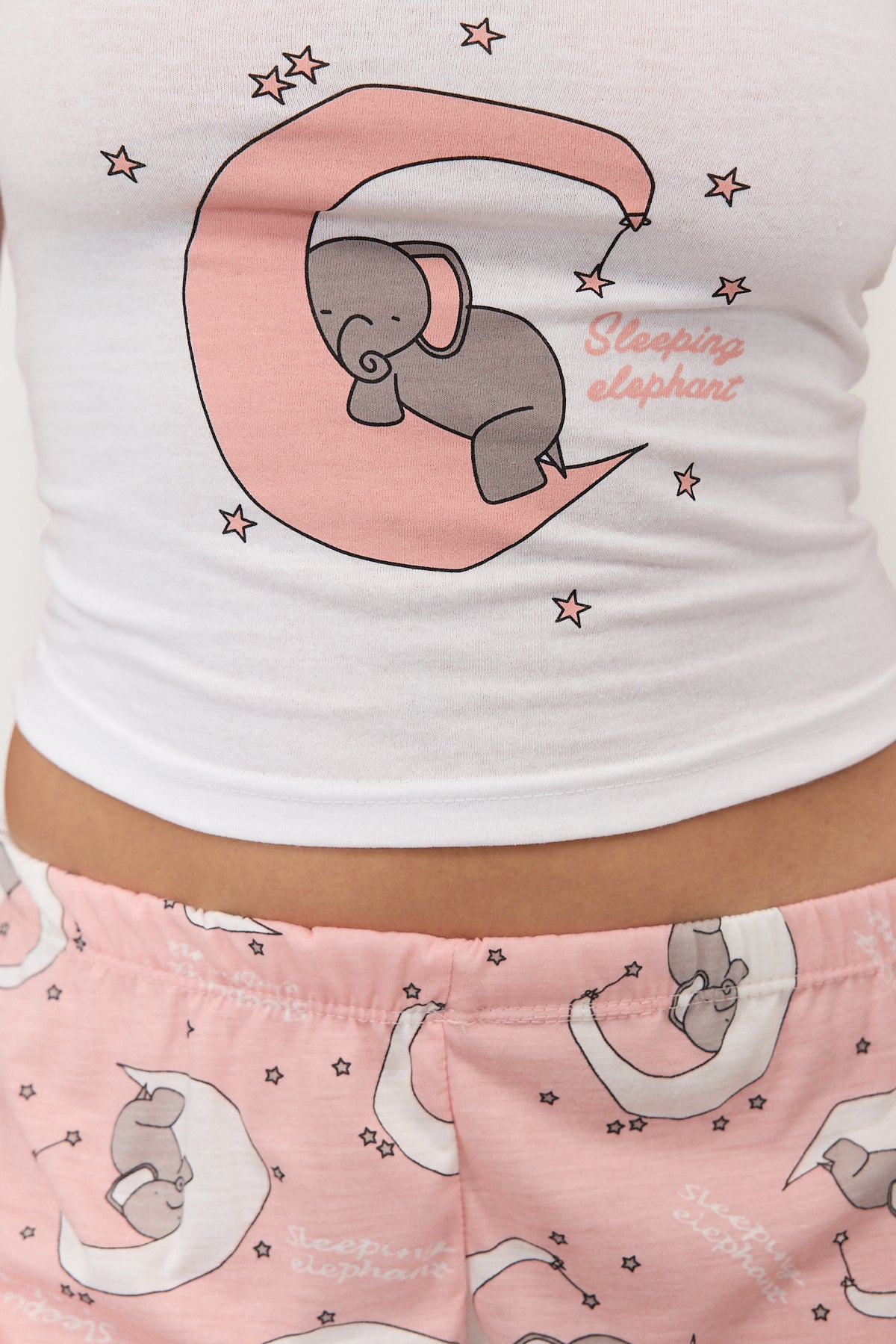 Light-Pink_Sleeping-Elephant-Printed-Shorts-Pajama-Set-addax
