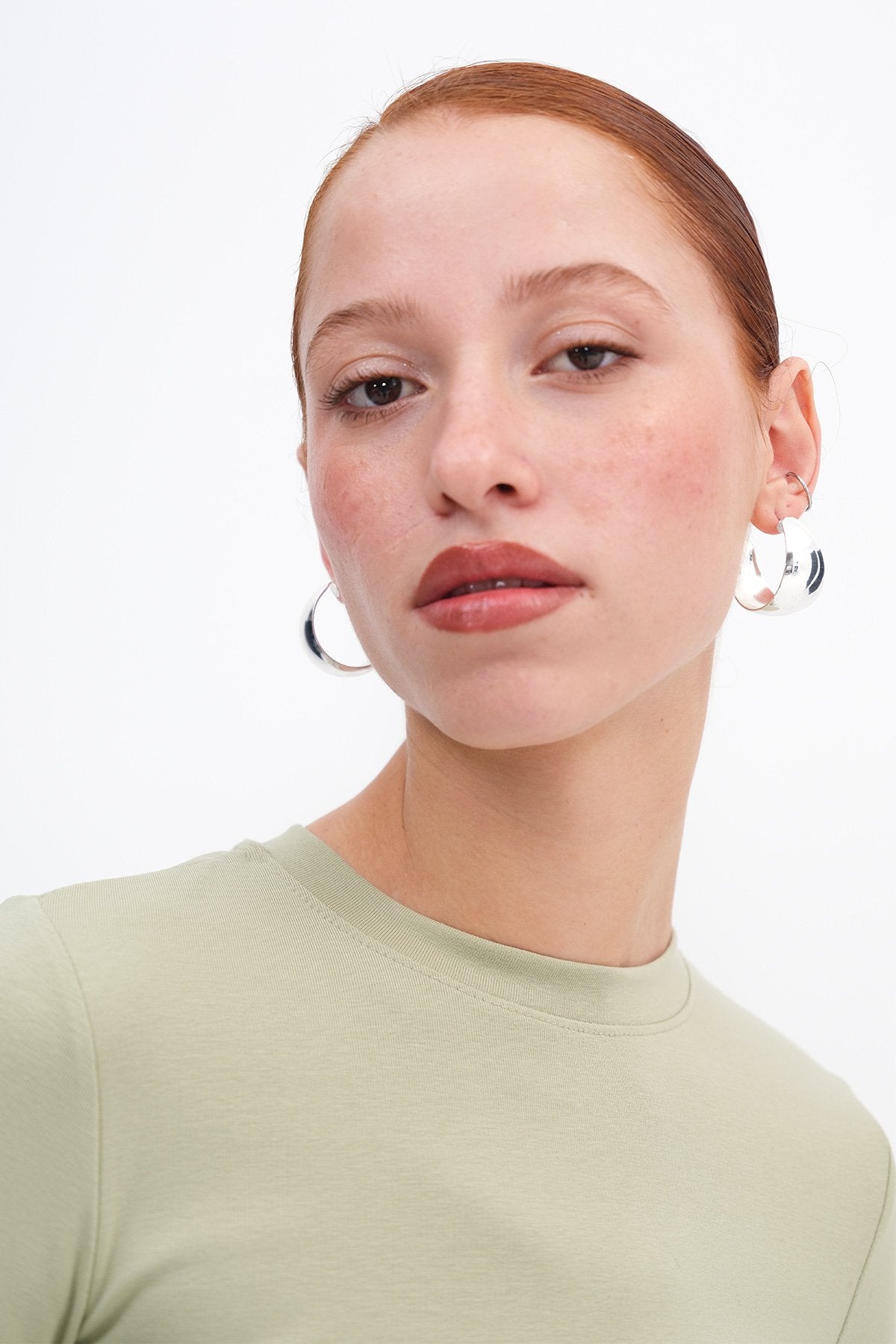 Khaki_Crew-Neck-Basic-Blouse- with-Gathered-Sides-addax