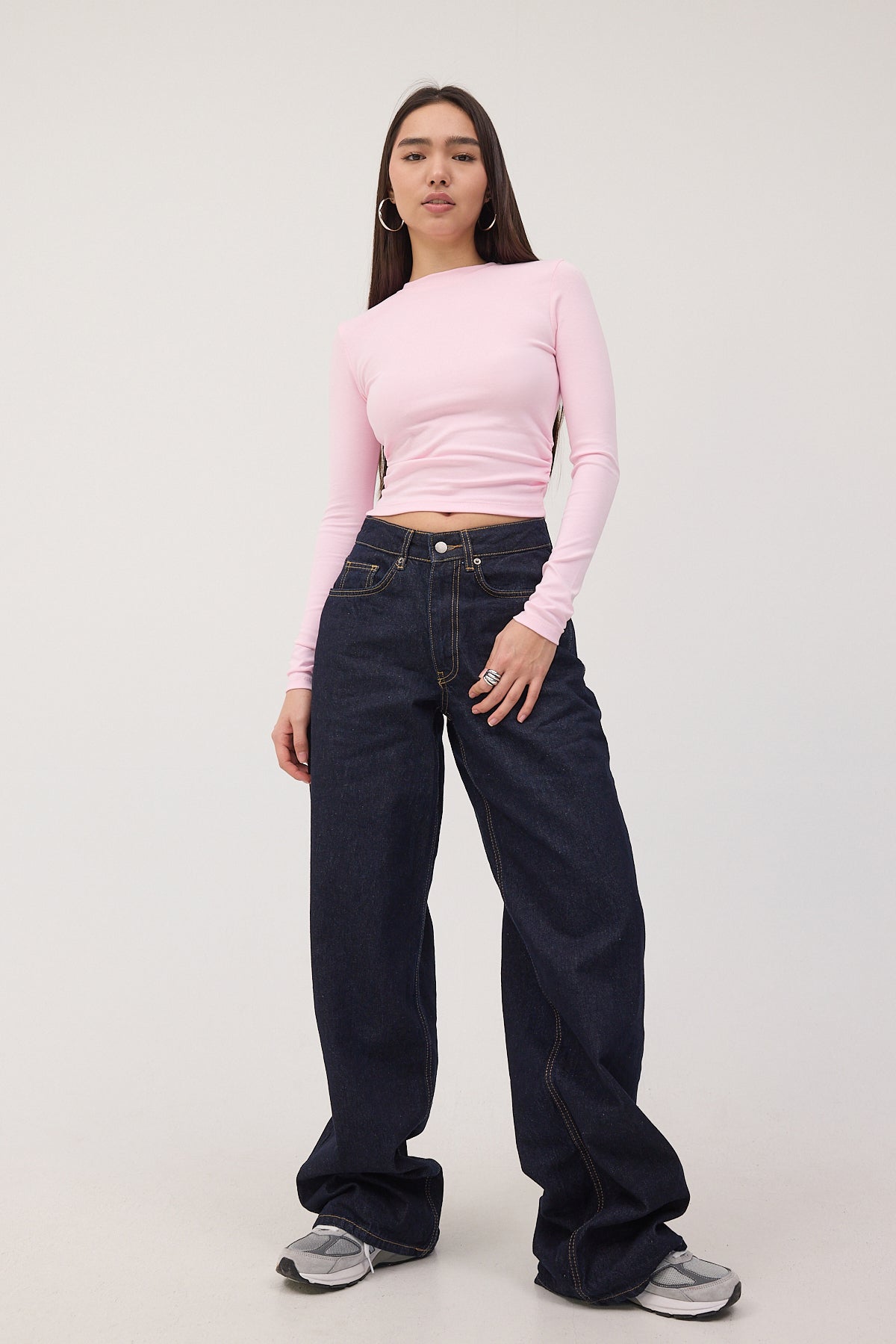 Pink_Crew-Neck-Basic-Blouse-with-Gathered-Sides-addax