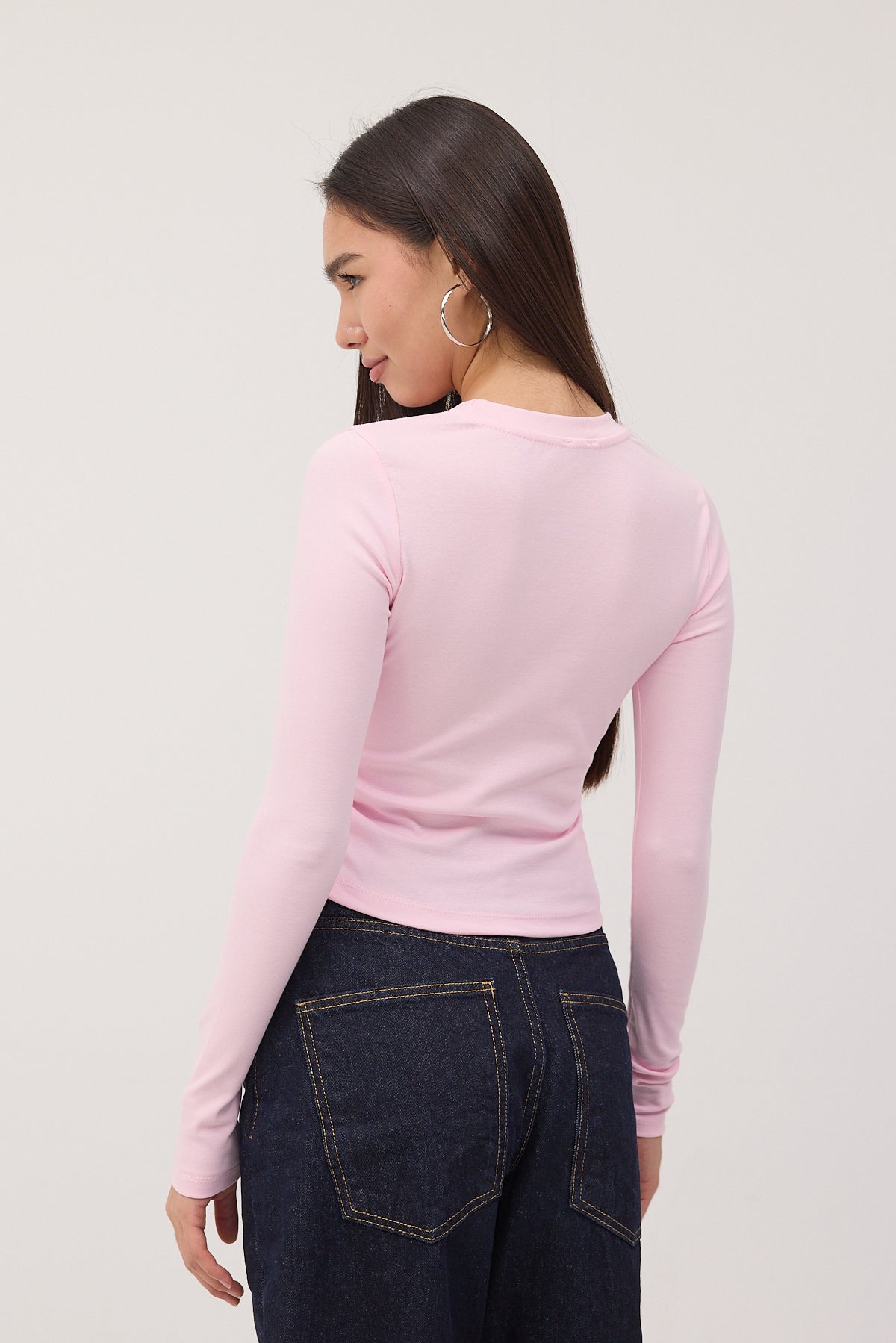 Pink_Crew-Neck-Basic-Blouse-with-Gathered-Sides-addax