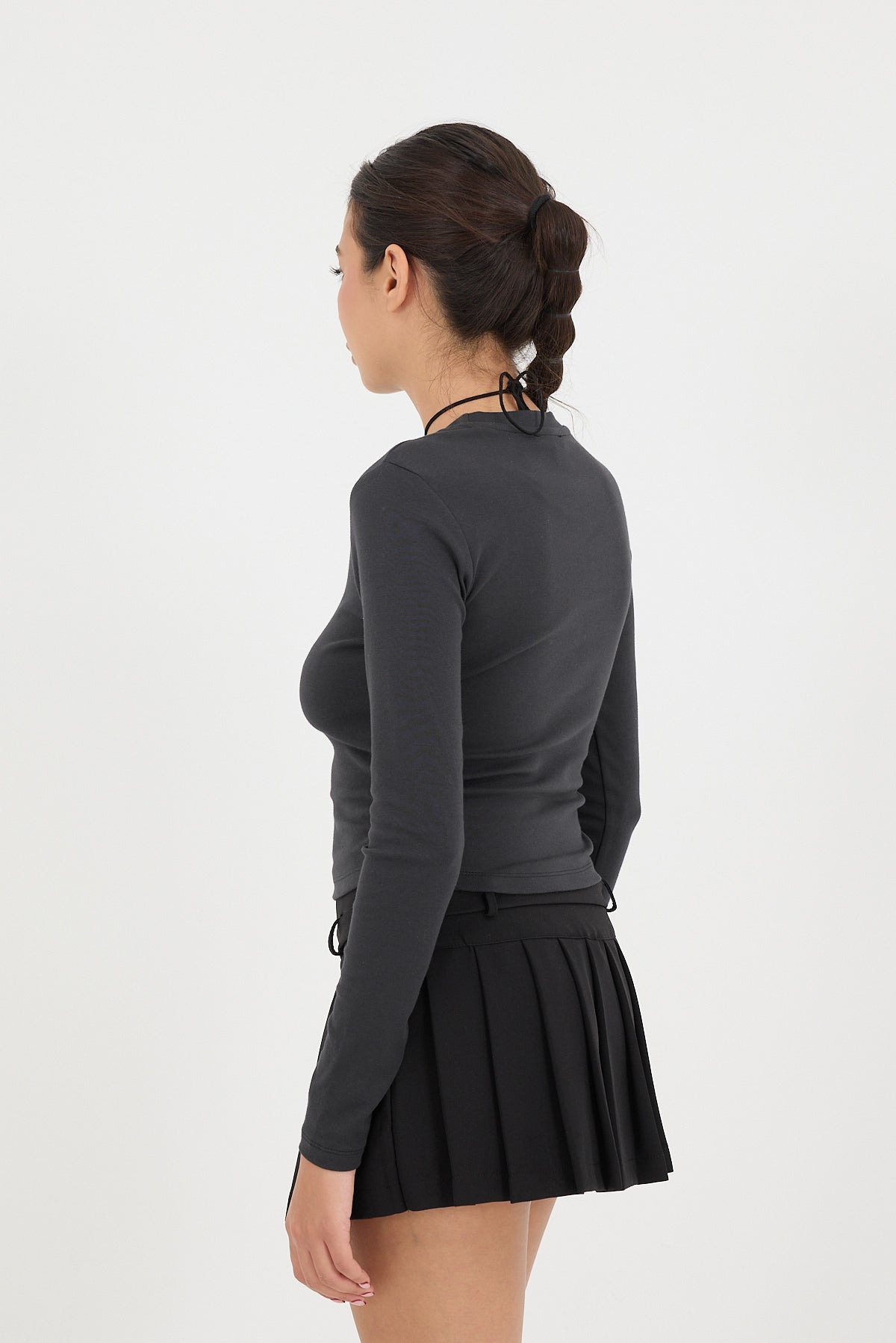 Charcoal_Crew-Neck-Basic-Blouse-with-Gathered-Sides-addax