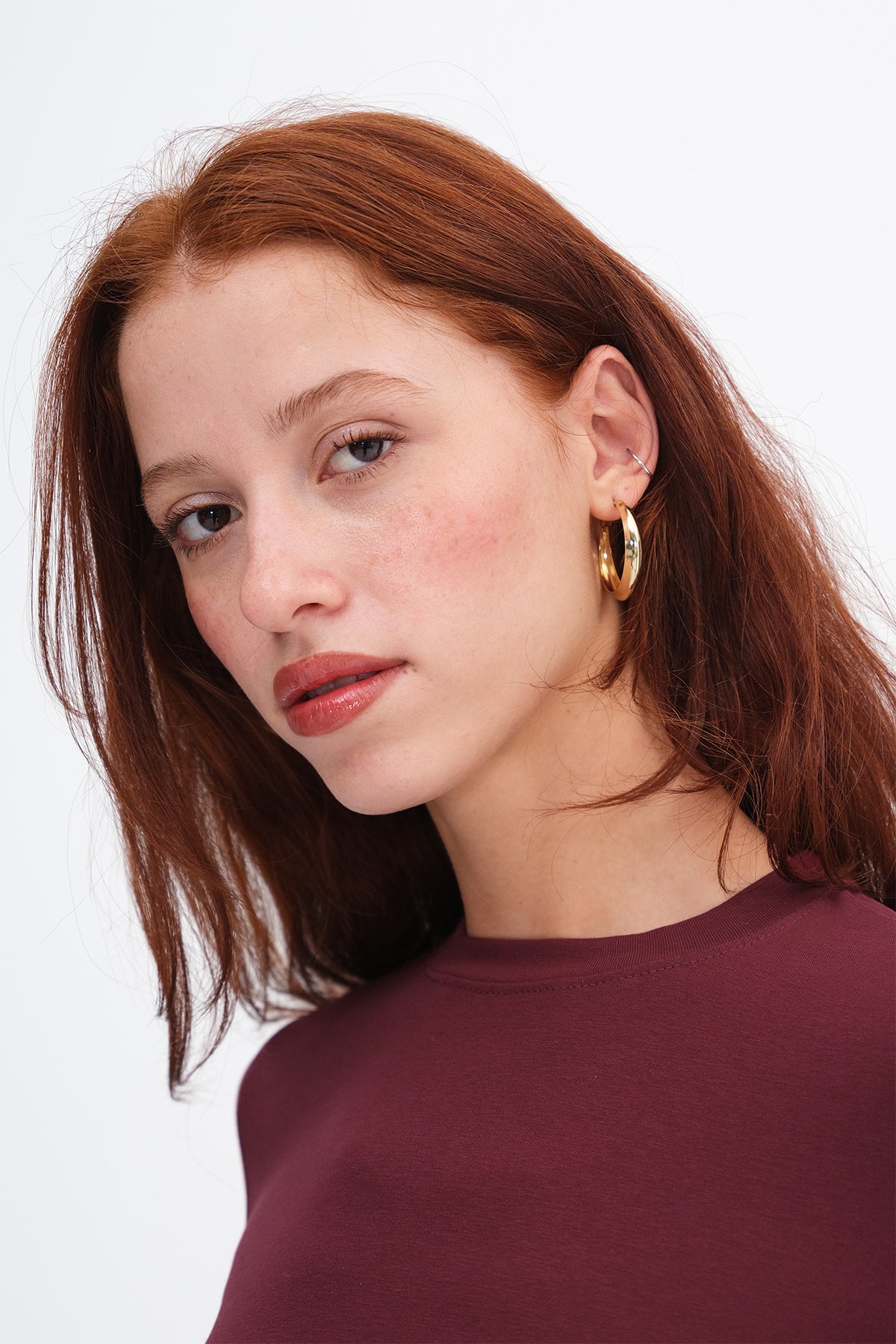 Burgundy_Crew-Neck-Basic-Blouse- with-Gathered-Sides-addax