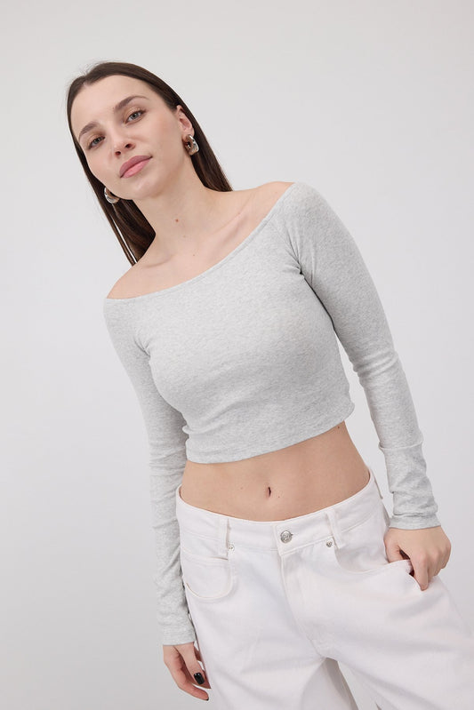 Snow-Melange_Boat-Neck-Long-Sleeve-Crop-Top-addax