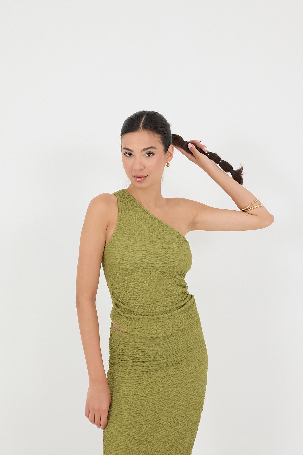 Oil-Green_One-Shoulder-Textured-Blouse-addax