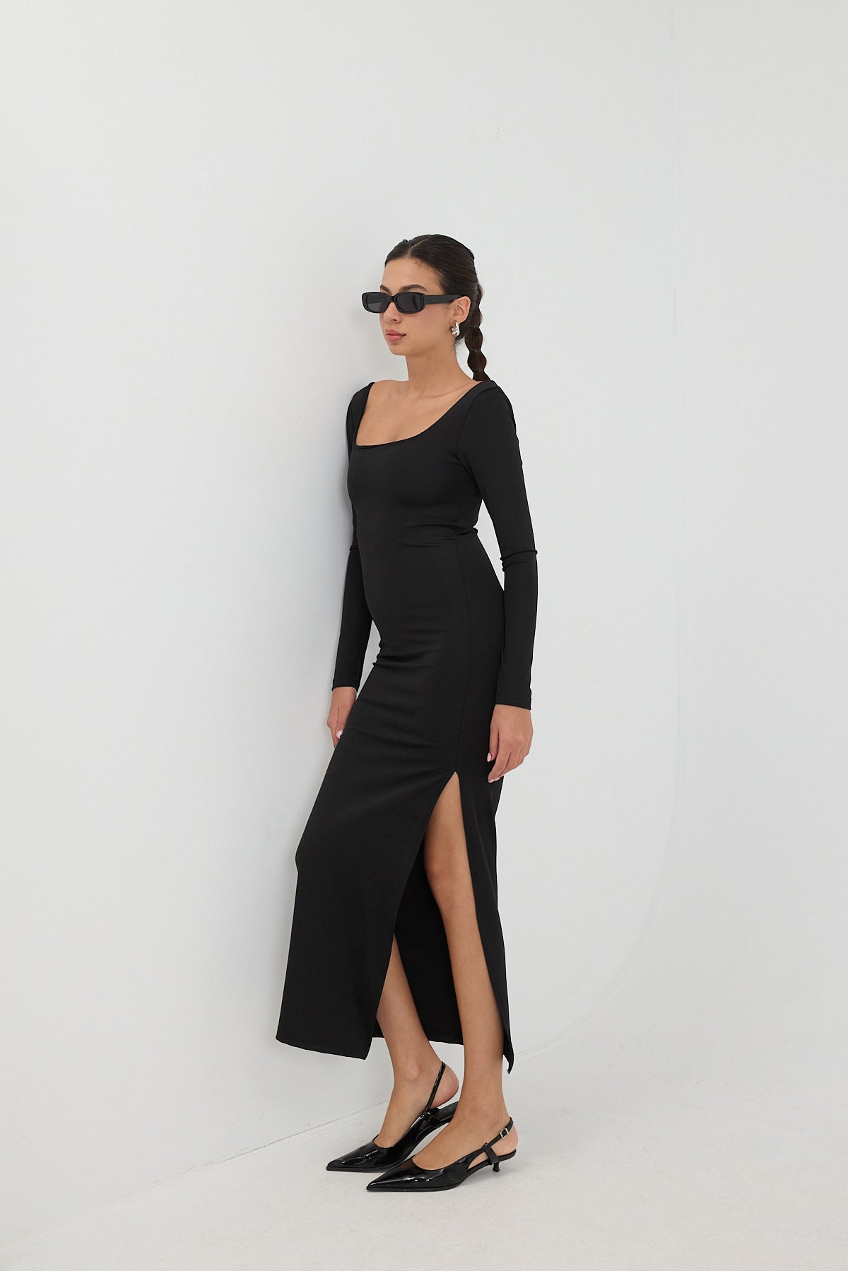 Black_Square-Neck-Slit-Long-Dress-addax