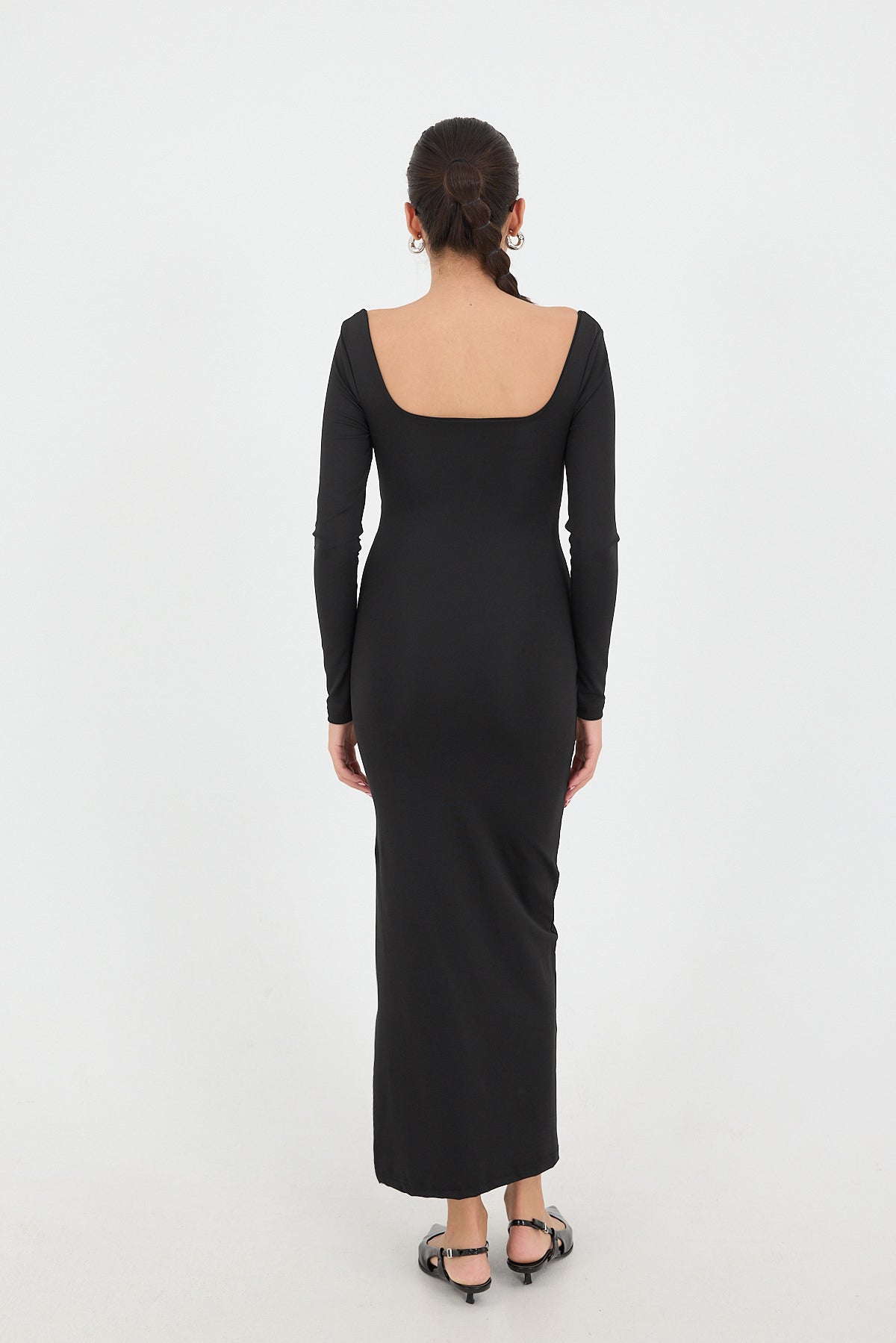 Black_Square-Neck-Slit-Long-Dress-addax