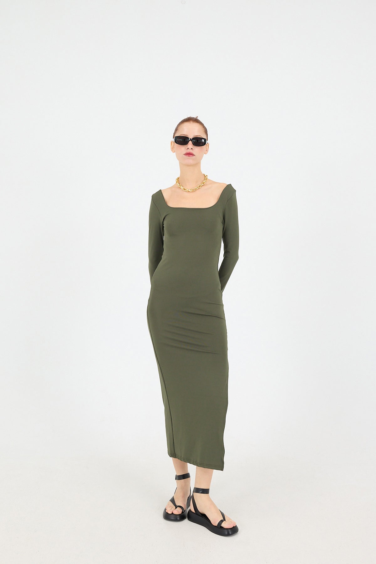 Khaki_Square-Neck-Slit-Long-Dress-addax