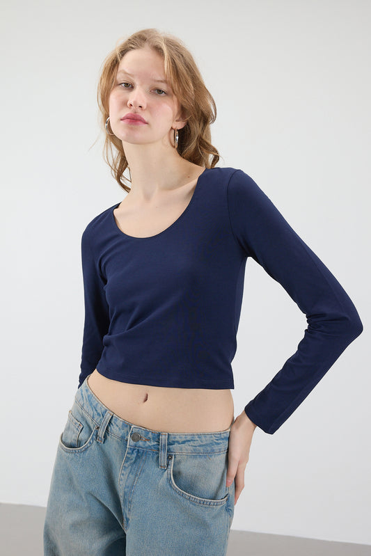 Night-Blue_U-Neck-Long-Sleeve-Basic-Blouse-addax