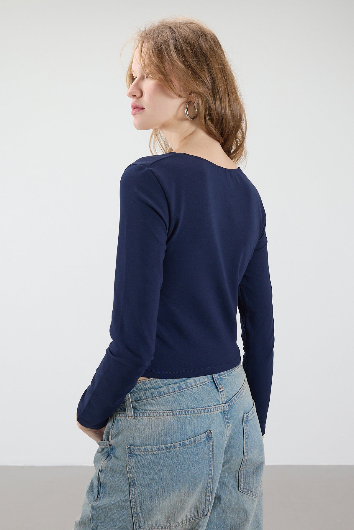 Night-Blue_U-Neck-Long-Sleeve-Basic-Blouse-addax