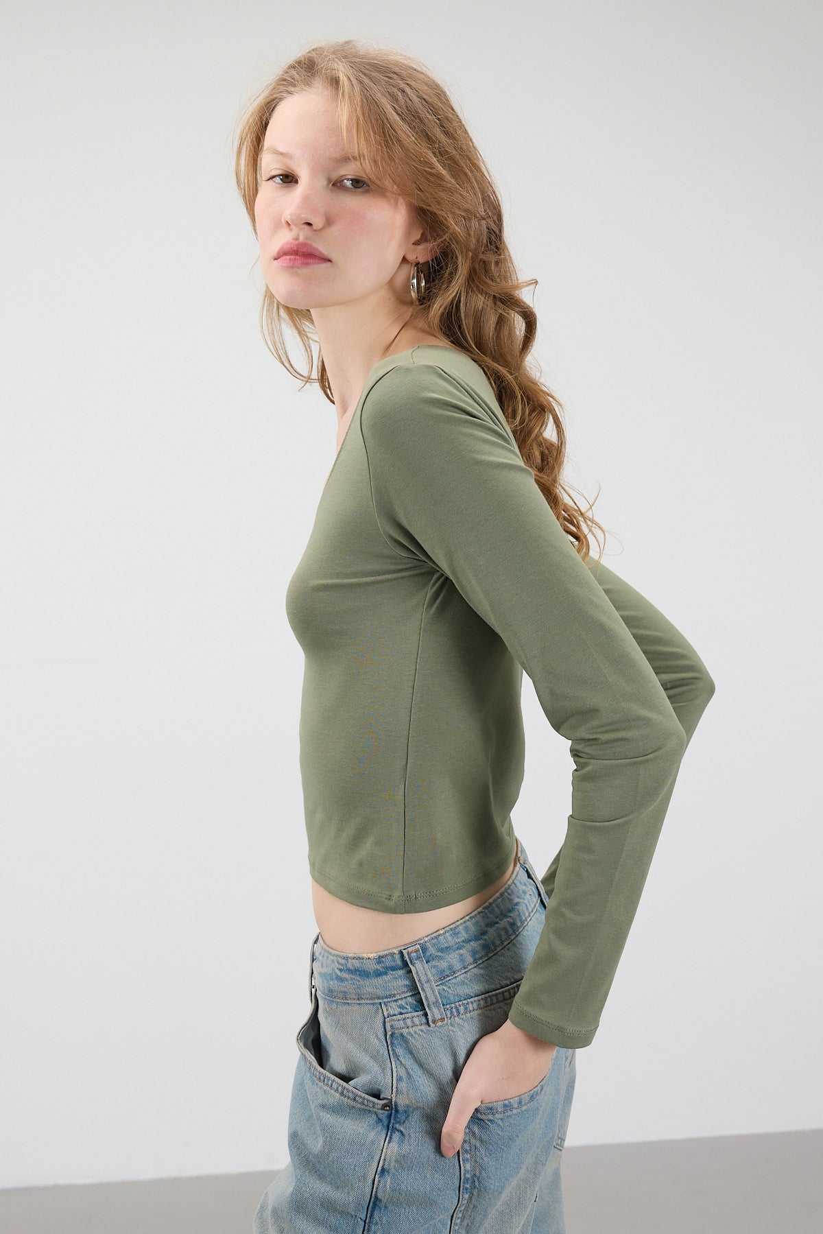 Oil-Green_U-Neck-Long-Sleeve-Basic-Blouse-addax