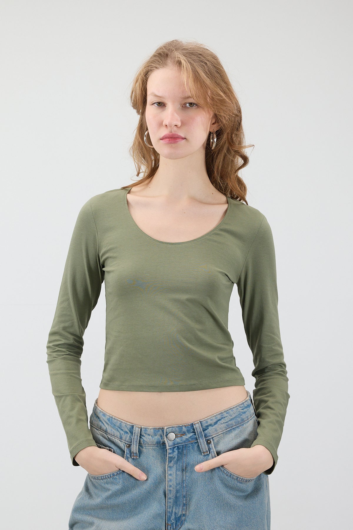Oil-Green_U-Neck-Long-Sleeve-Basic-Blouse-addax