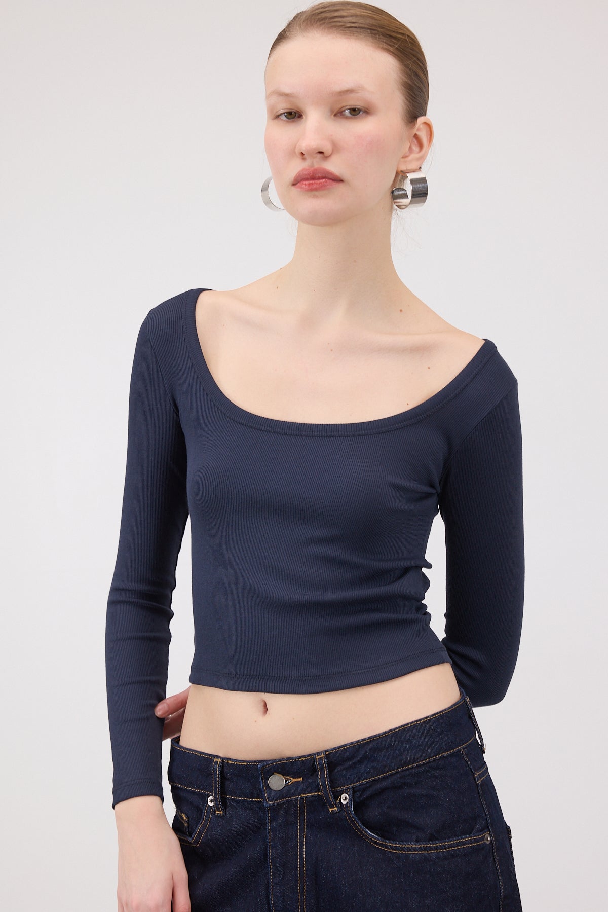 Night-Blue_U-Neck-Long-Sleeve-Modal-Top-addax