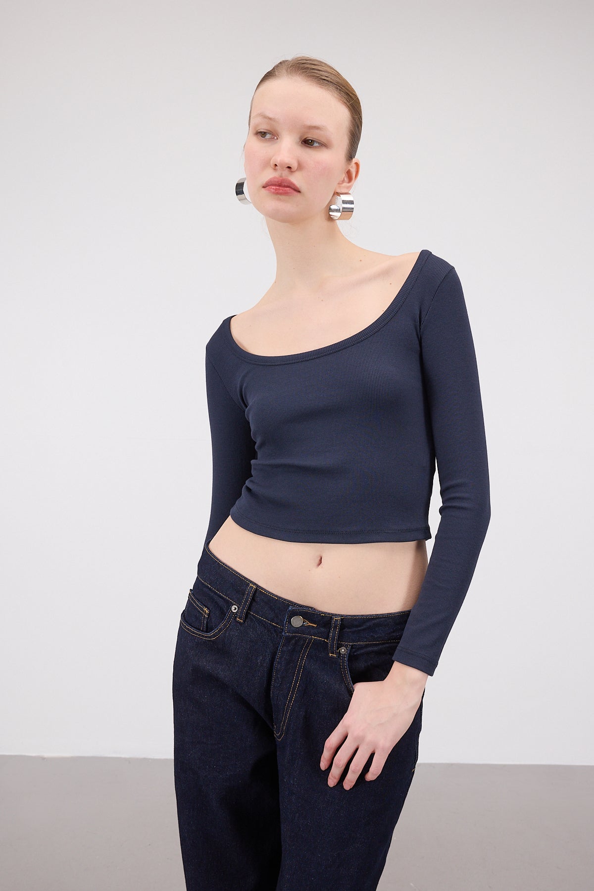 Night-Blue_U-Neck-Long-Sleeve-Modal-Top-addax