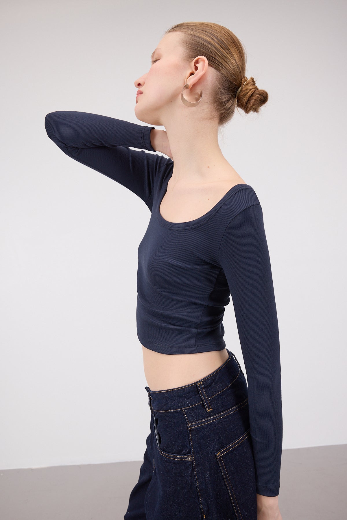 Night-Blue_U-Neck-Long-Sleeve-Modal-Top-addax