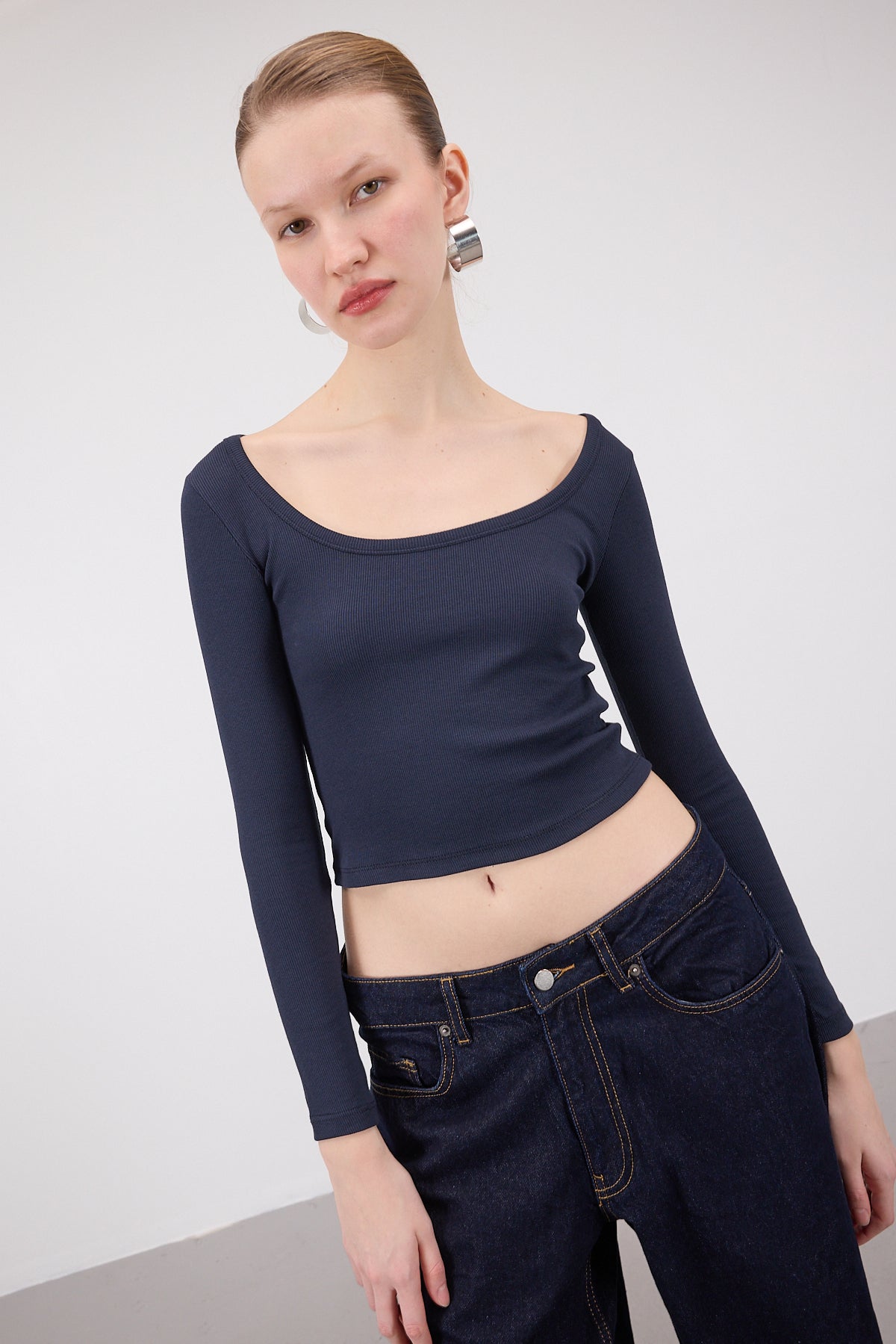 Night-Blue_U-Neck-Long-Sleeve-Modal-Top-addax