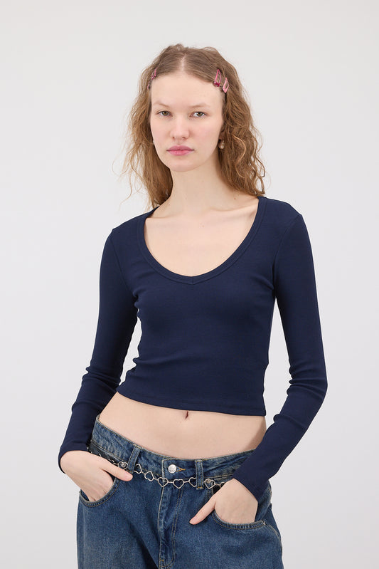 Night-Blue_V-Neck-Long-Sleeve-Crop-Top-addax