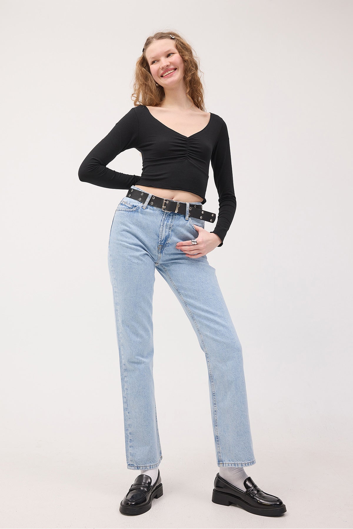 Black_Front-Pleated-Long-Sleeve-Blouse-addax