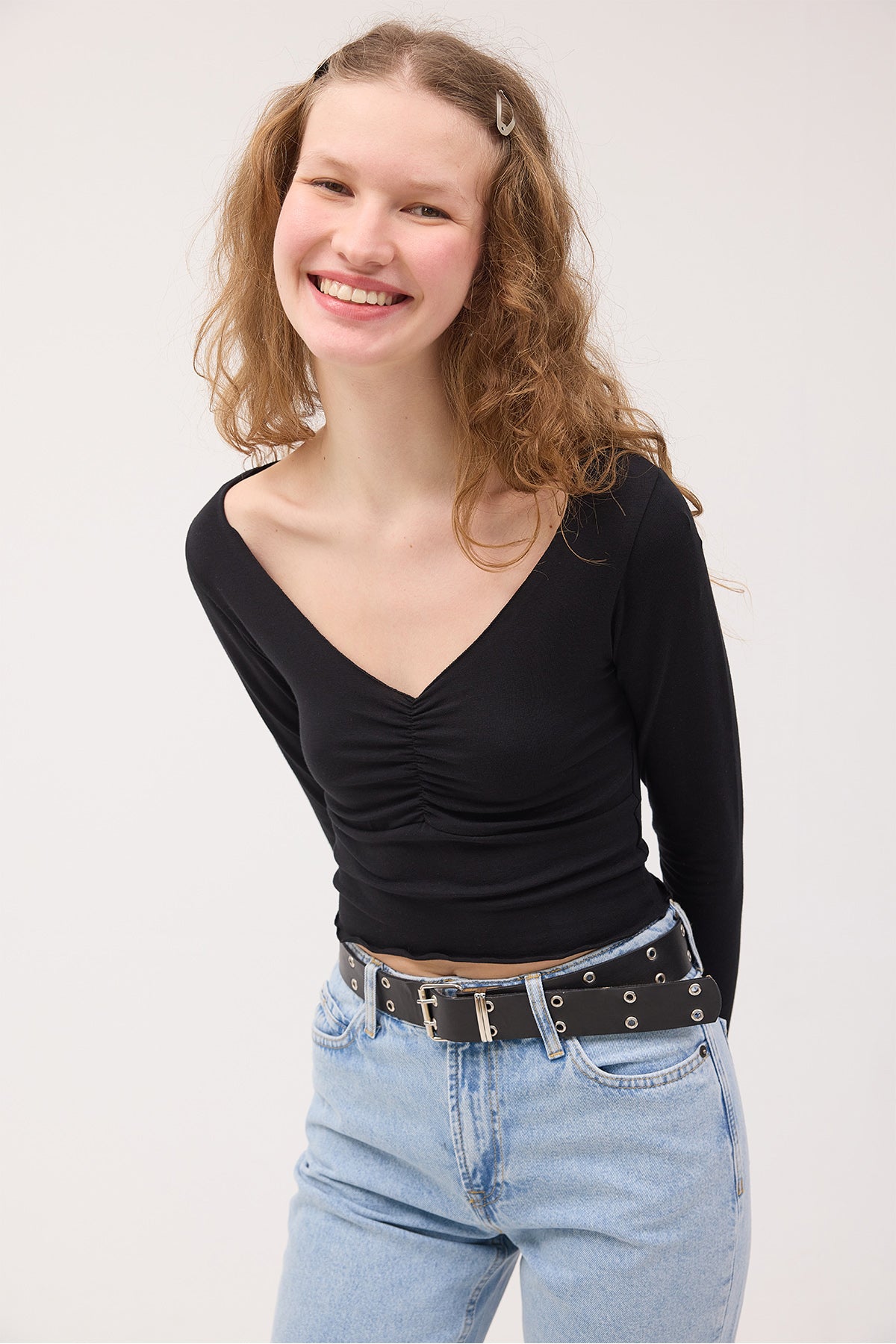 Black_Front-Pleated-Long-Sleeve-Blouse-addax