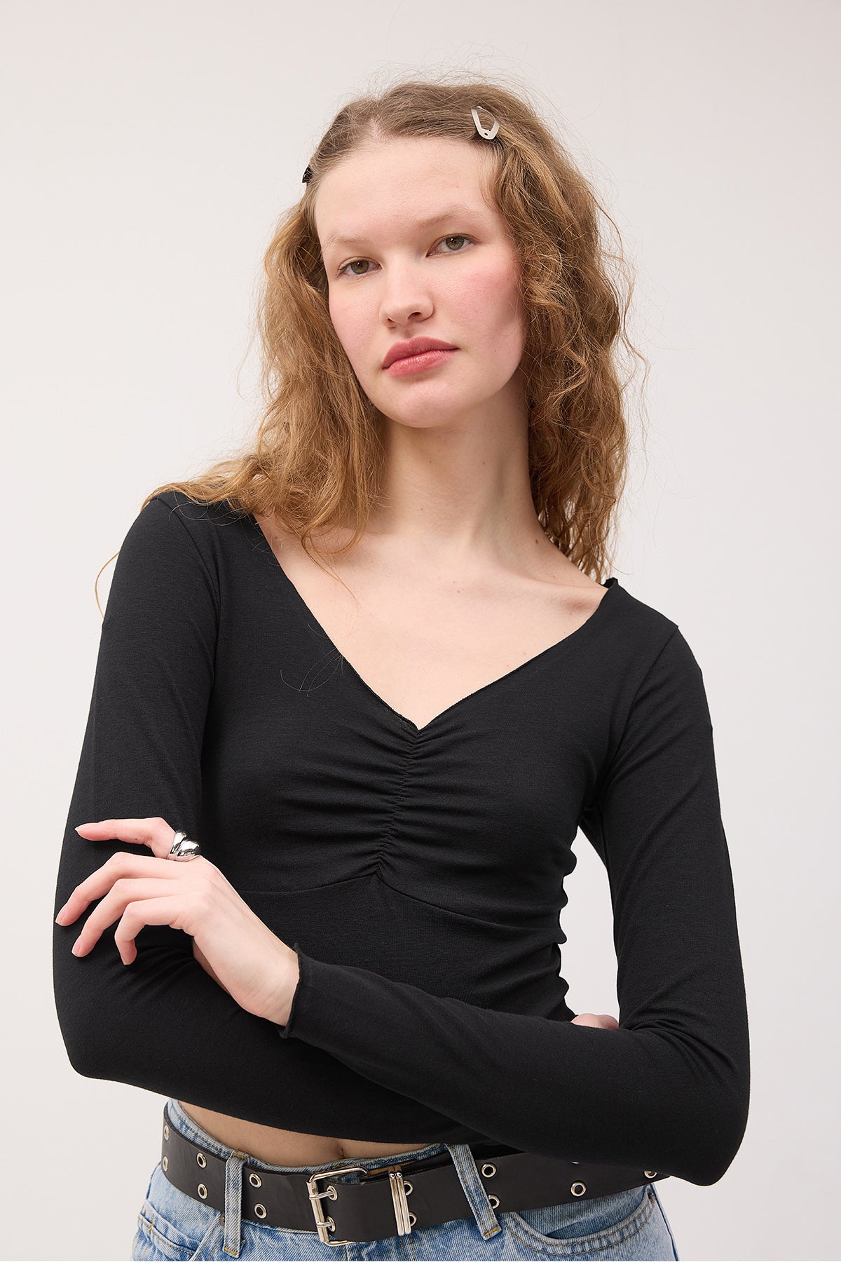 Black_Front-Pleated-Long-Sleeve-Blouse-addax