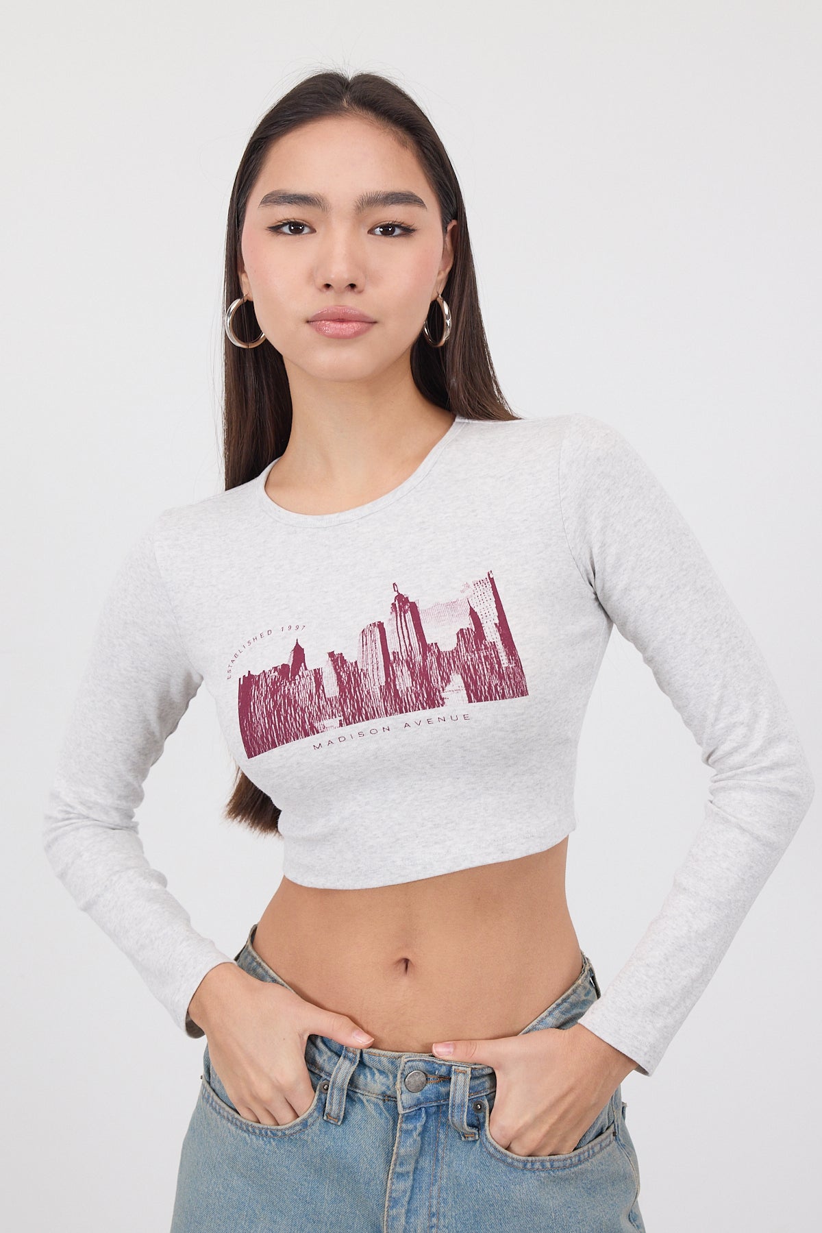 Snow-Melange_Long-Sleeve-Crop-Blouse-addax
