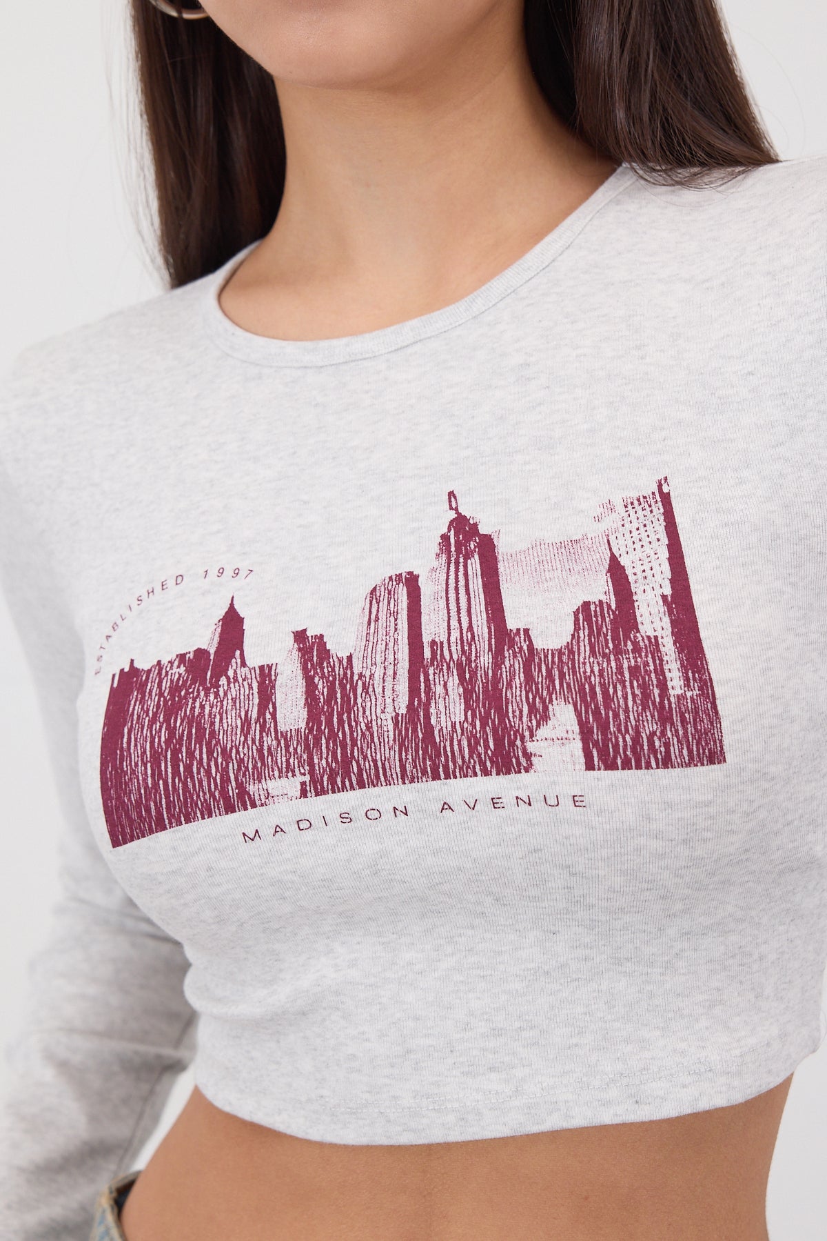 Snow-Melange_Long-Sleeve-Crop-Blouse-addax