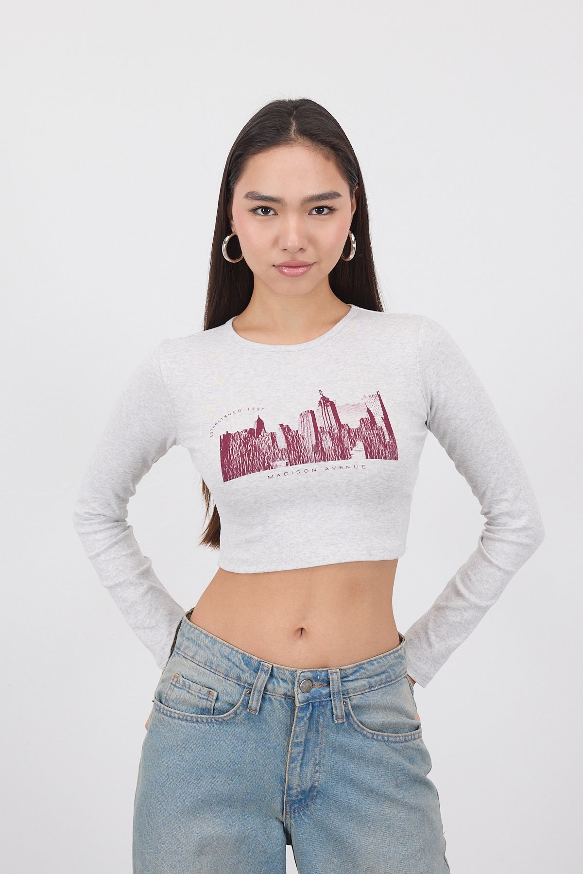 Snow-Melange_Long-Sleeve-Crop-Blouse-addax