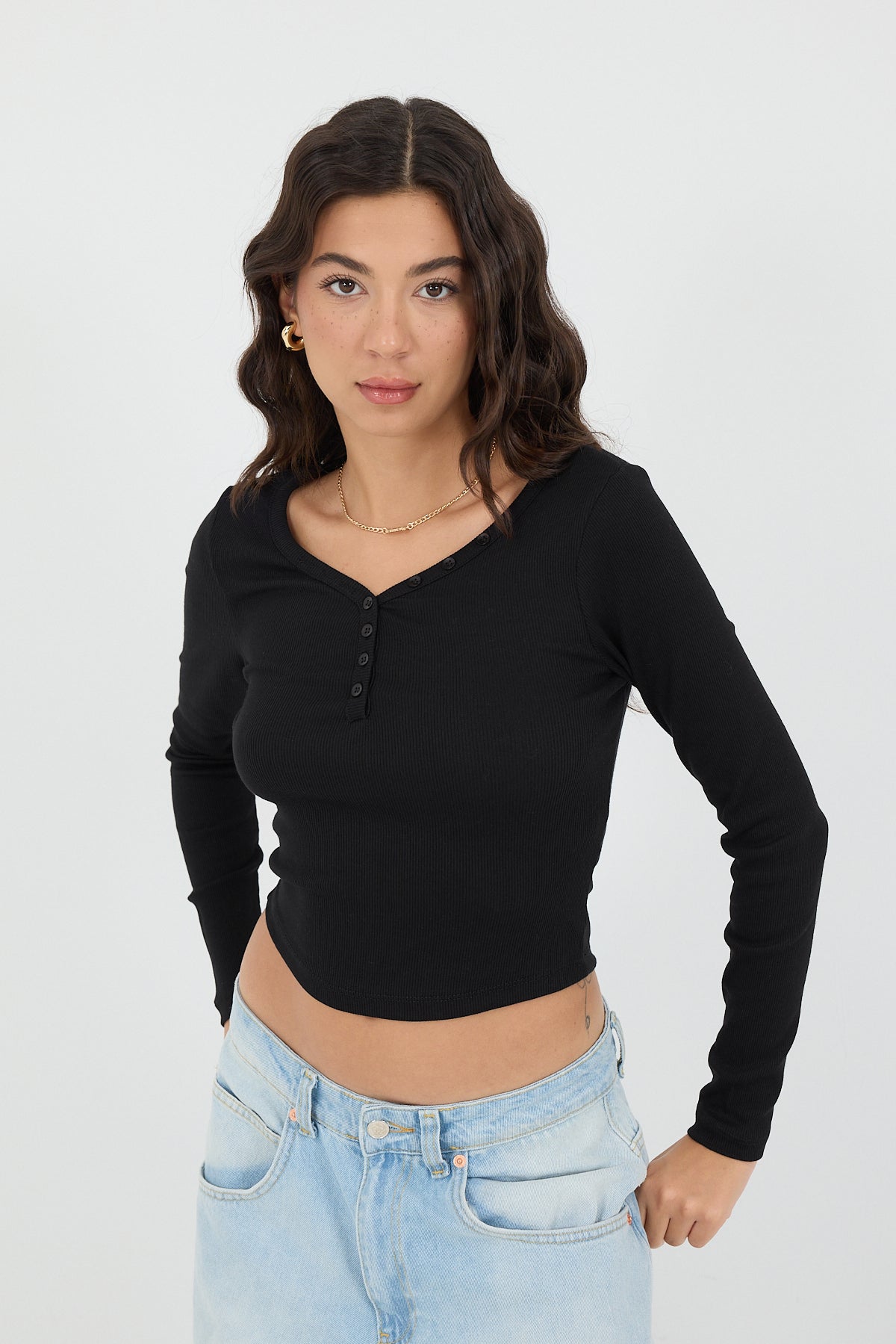 Black_Button-Neck-Long-Sleeve-Modal-Top-addax
