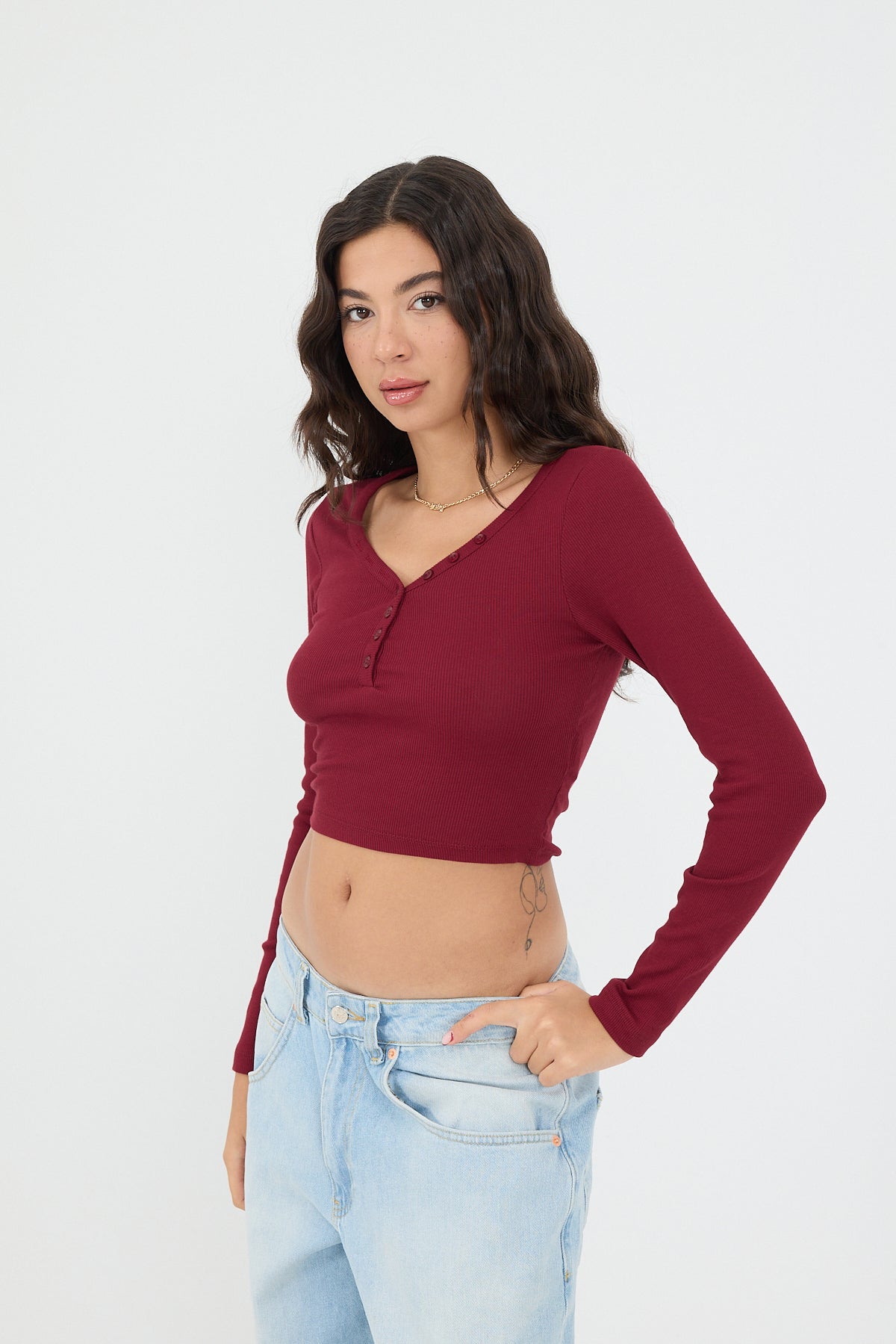 Burgundy_Button-Neck-Long-Sleeve-Modal-Top-addax