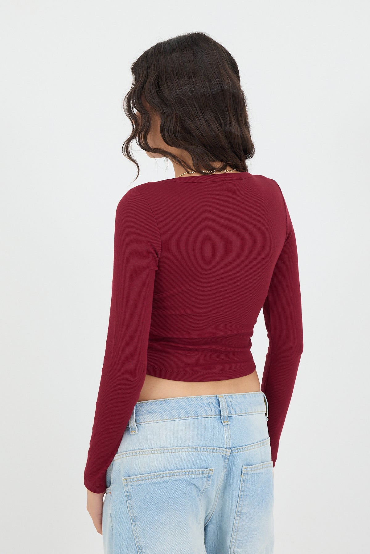 Burgundy_Button-Neck-Long-Sleeve-Modal-Top-addax