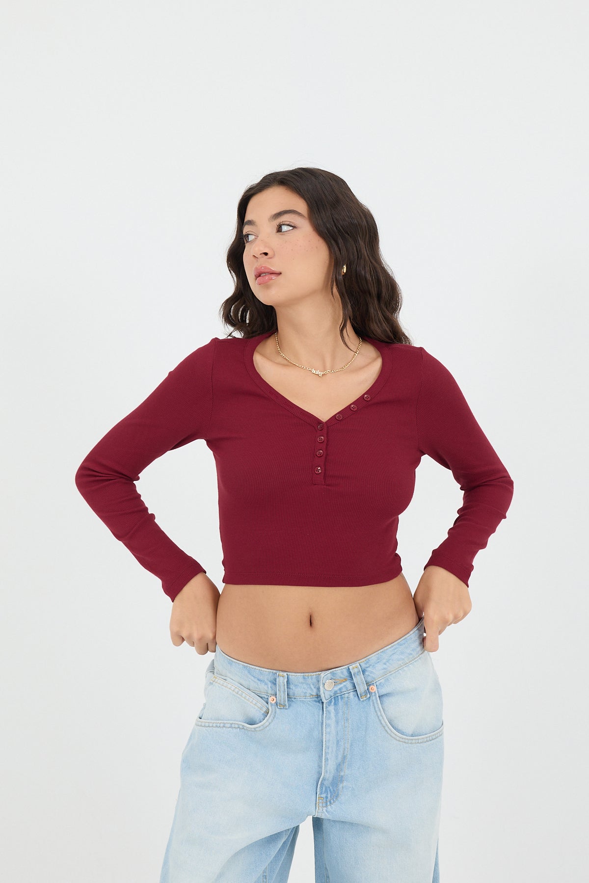 Burgundy_Button-Neck-Long-Sleeve-Modal-Top-addax