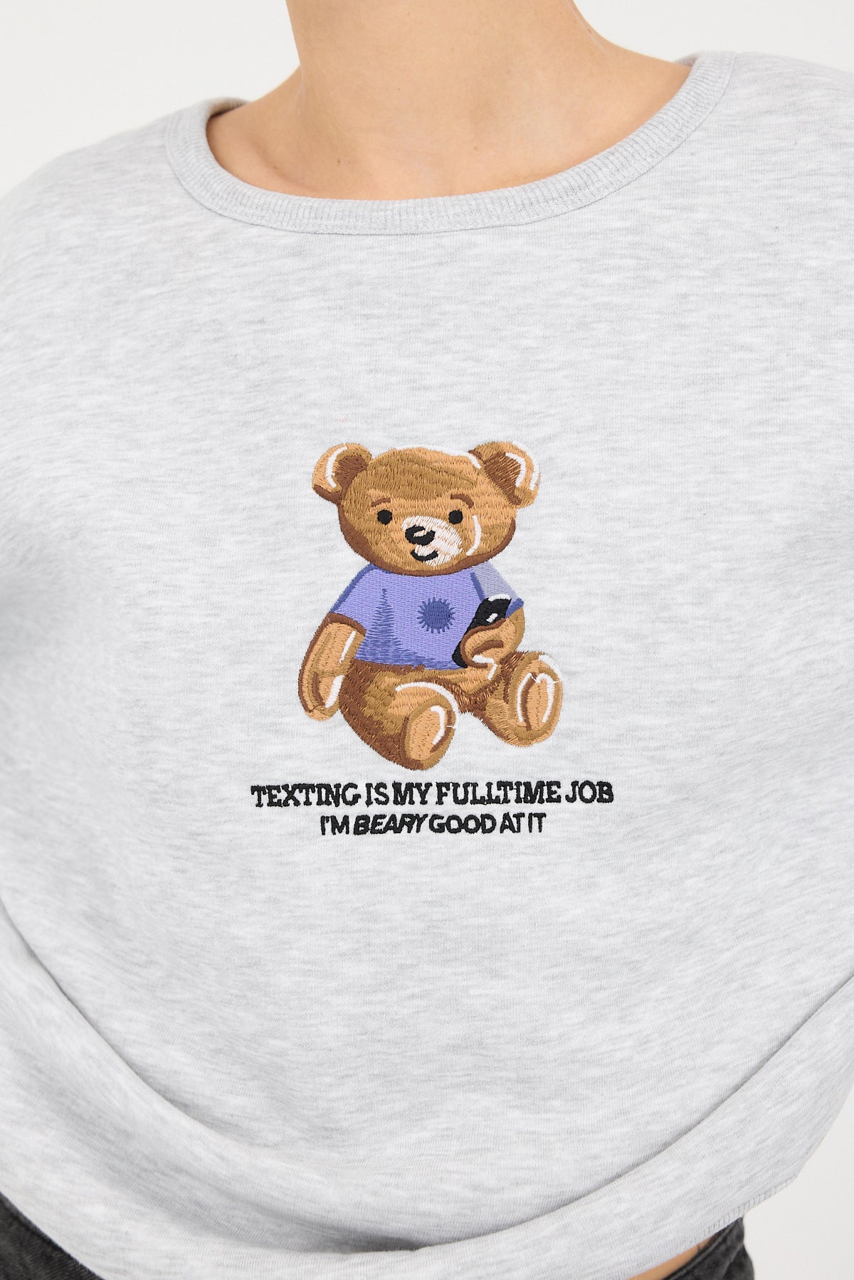 Grey-Melange_Crew-Neck-Bear-Embroidered-Fleece-Sweatshirt-addax