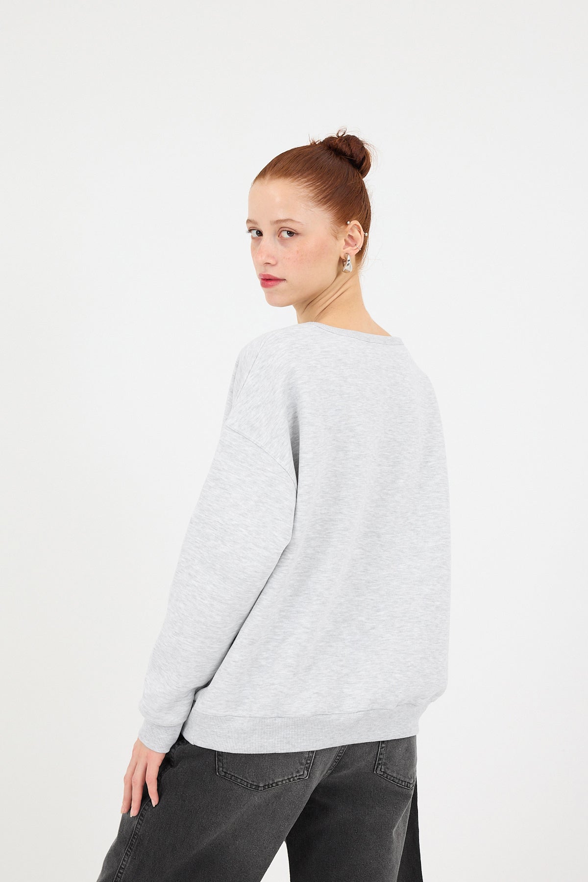 Grey-Melange_Crew-Neck-Bear-Embroidered-Fleece-Sweatshirt-addax