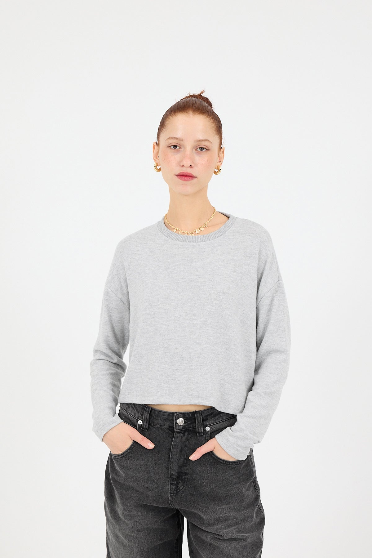 Grey-Melange_Soft-Textured-Crew-Neck-Knit-Sweater-addax