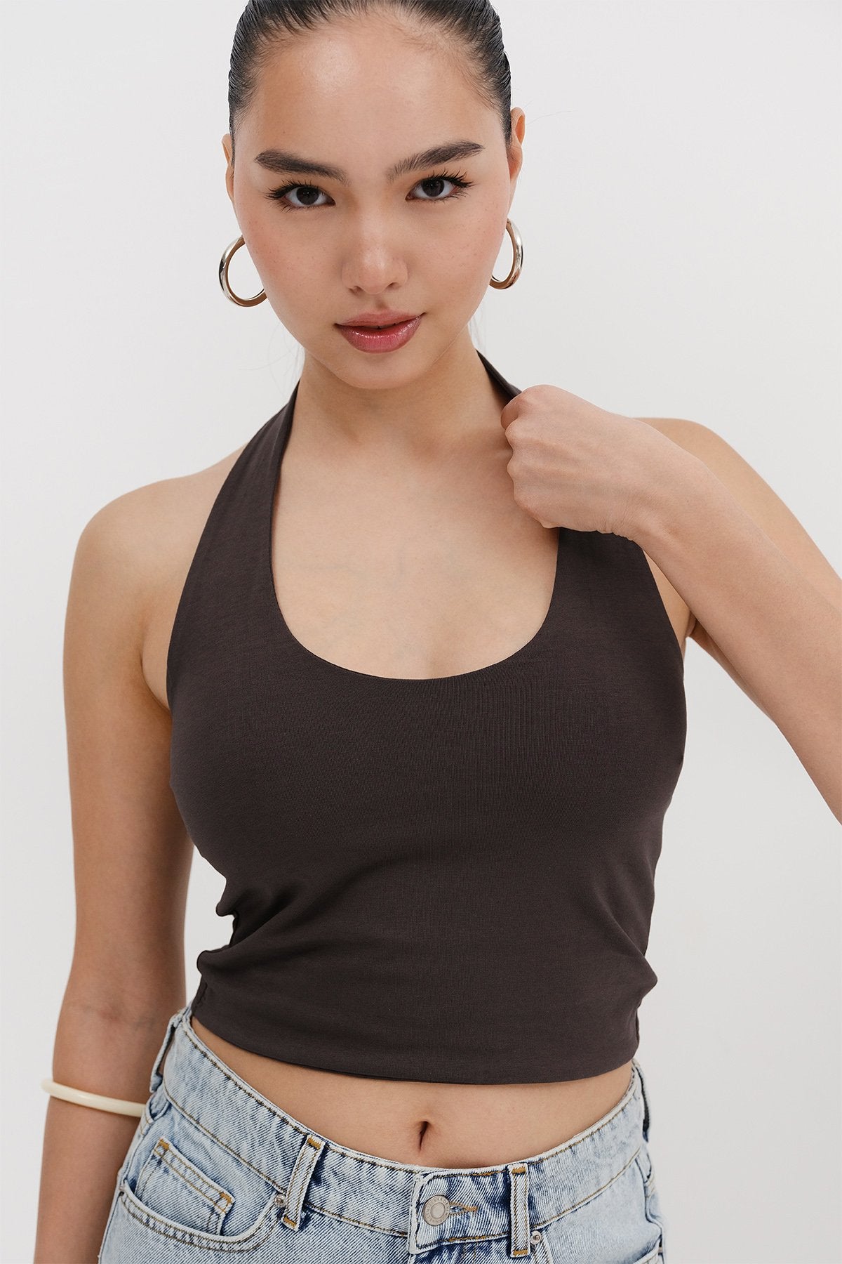 Soft-Brown_Neck-Blouse-addax