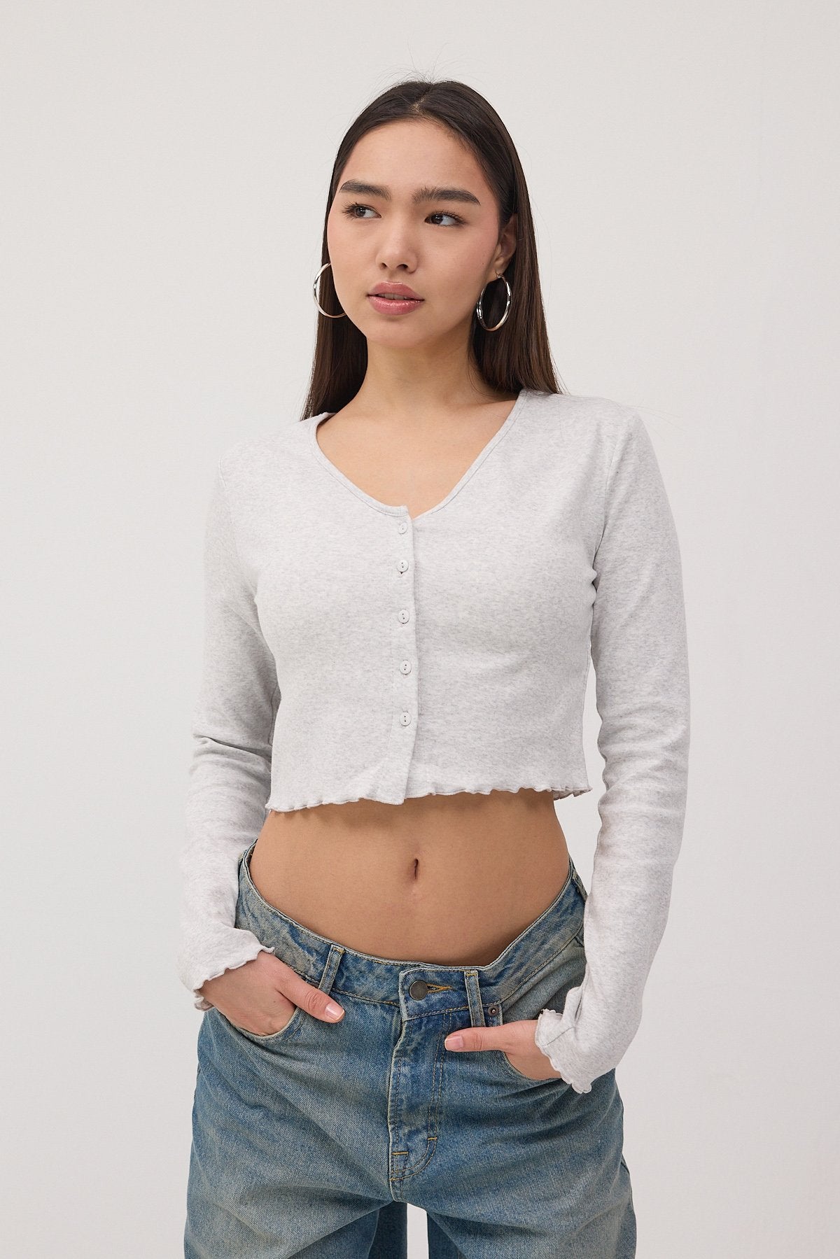 Snow-Melange_Buttoned-Crop-Cardigan-addax