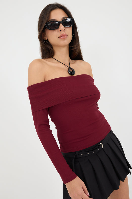 Burgundy_Madonna-Collar-Modal-Blouse-addax