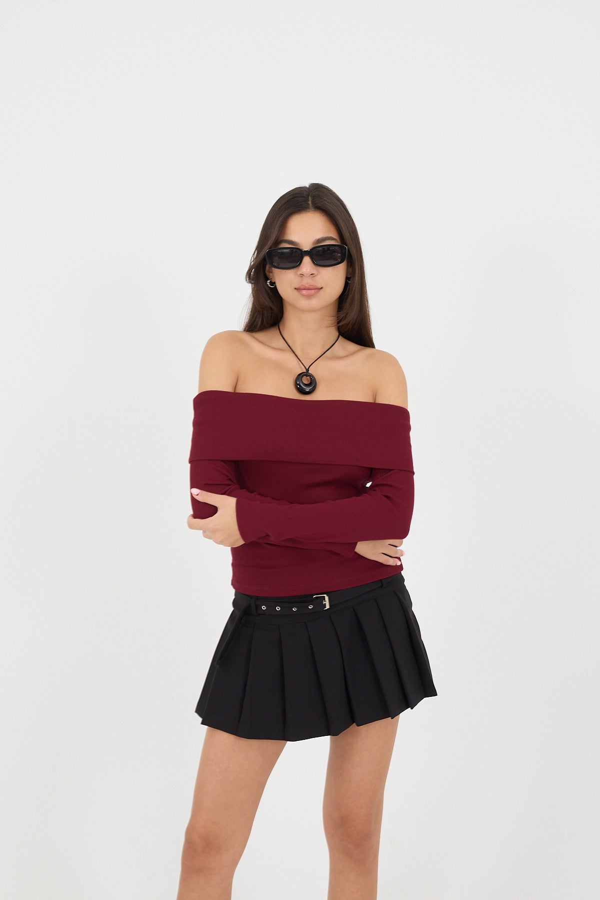 Burgundy_Madonna-Collar-Modal-Blouse-addax