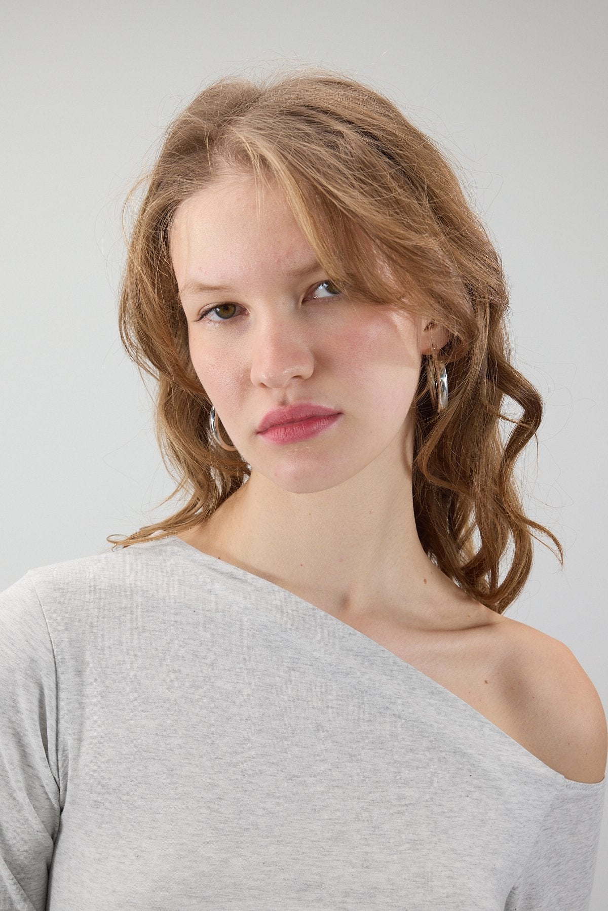 Snow-Melange_Asymmetrical-Collar-Long-Sleeve-Blouse-addax