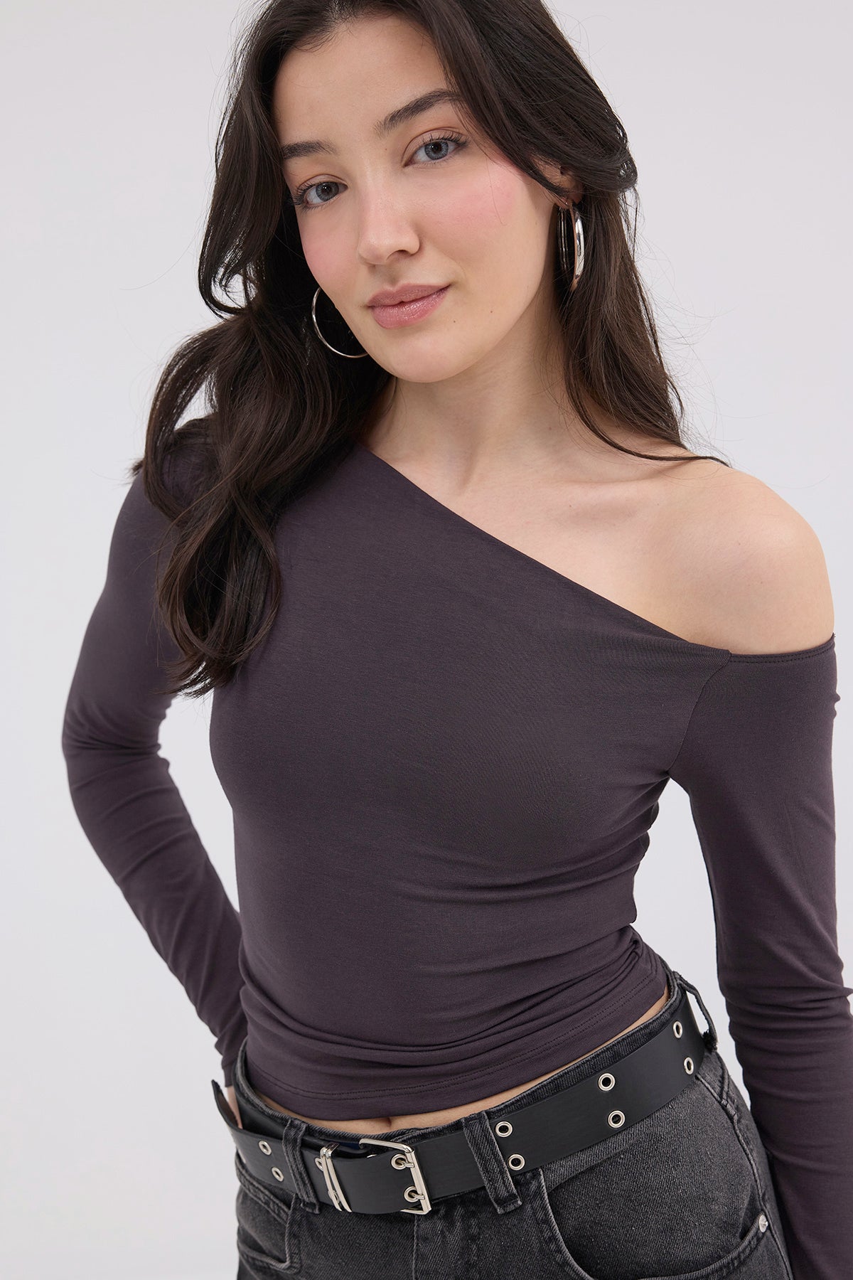 Soft-Brown_Asymmetrical-Collar-Long-Sleeve-Blouse-addax