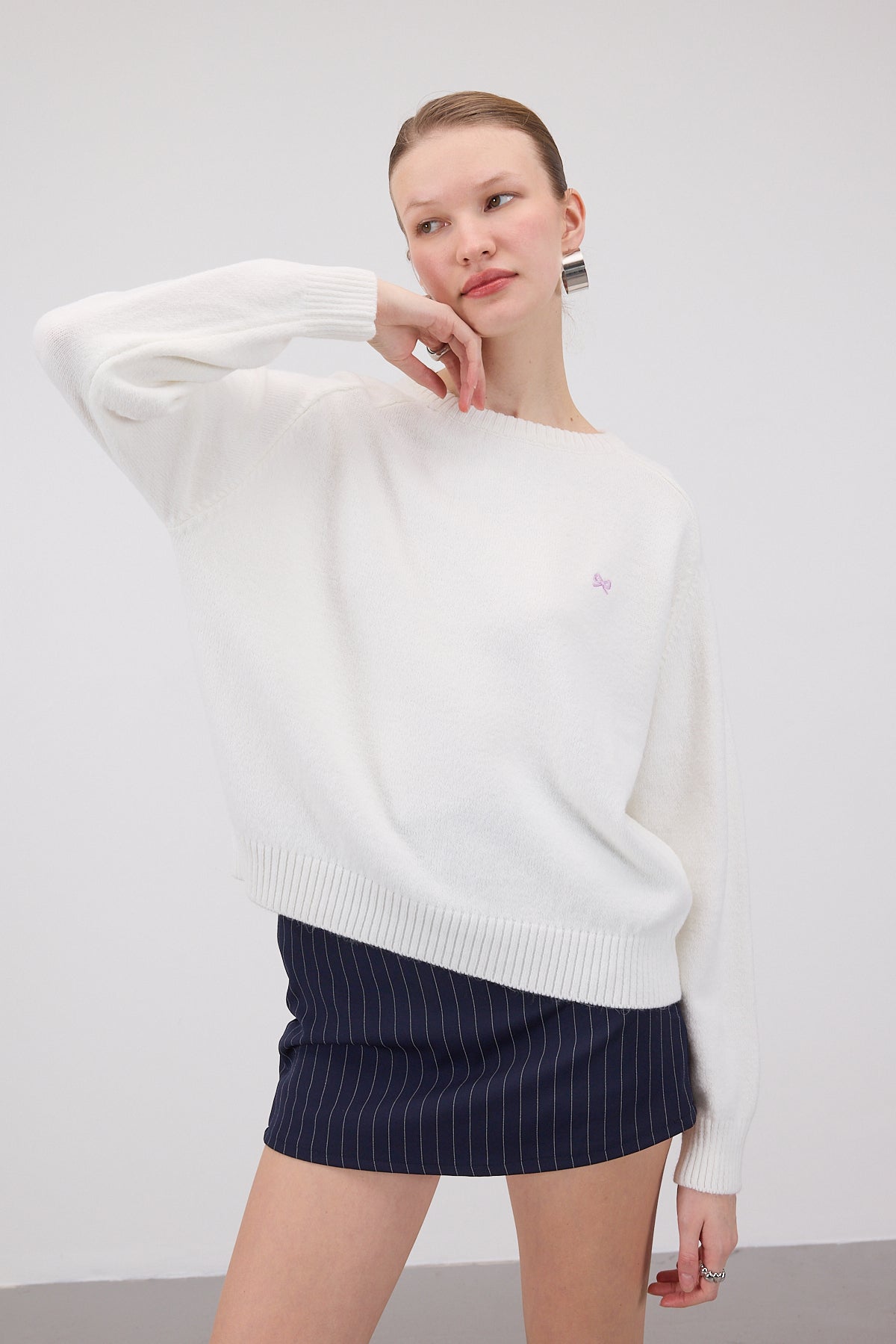Crew Neck Embroidered Knitwear Sweater