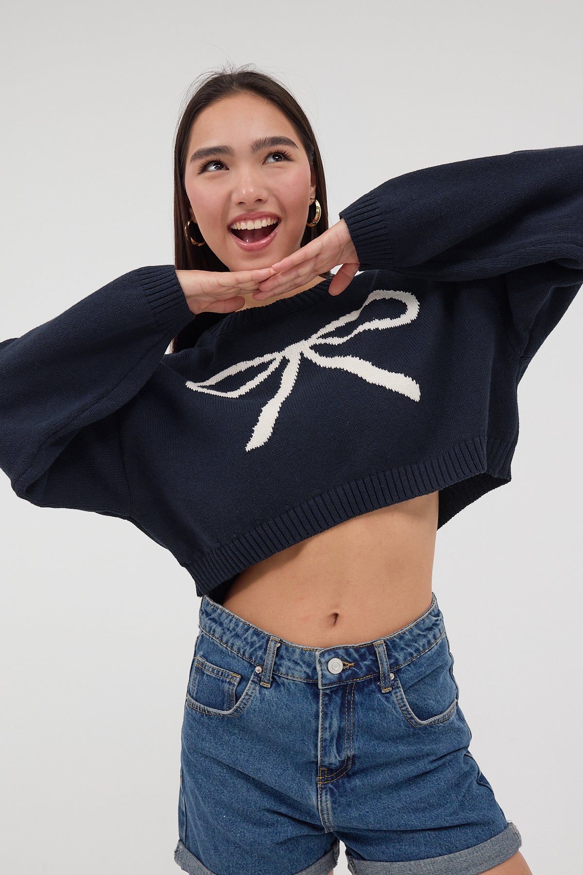 Night-Blue_Crew-Neck-Bow-Patterned-Crop-Knitwear-Sweater-addax