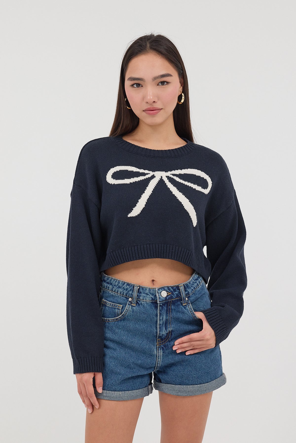 Night-Blue_Crew-Neck-Bow-Patterned-Crop-Knitwear-Sweater-addax