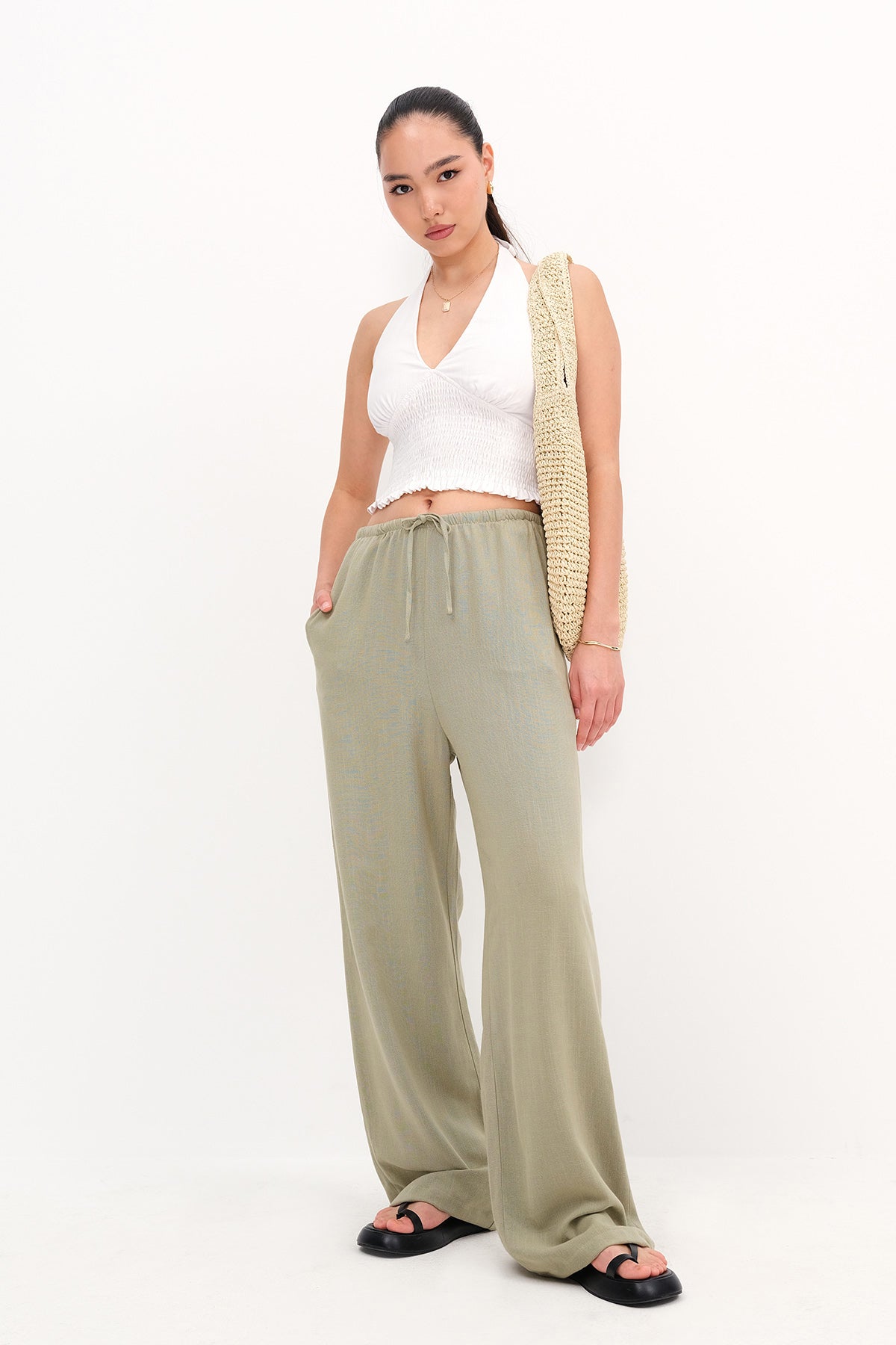 Oil-Green_Linen-Blend-Tie-Waist-Wide-Leg-Pants-addax