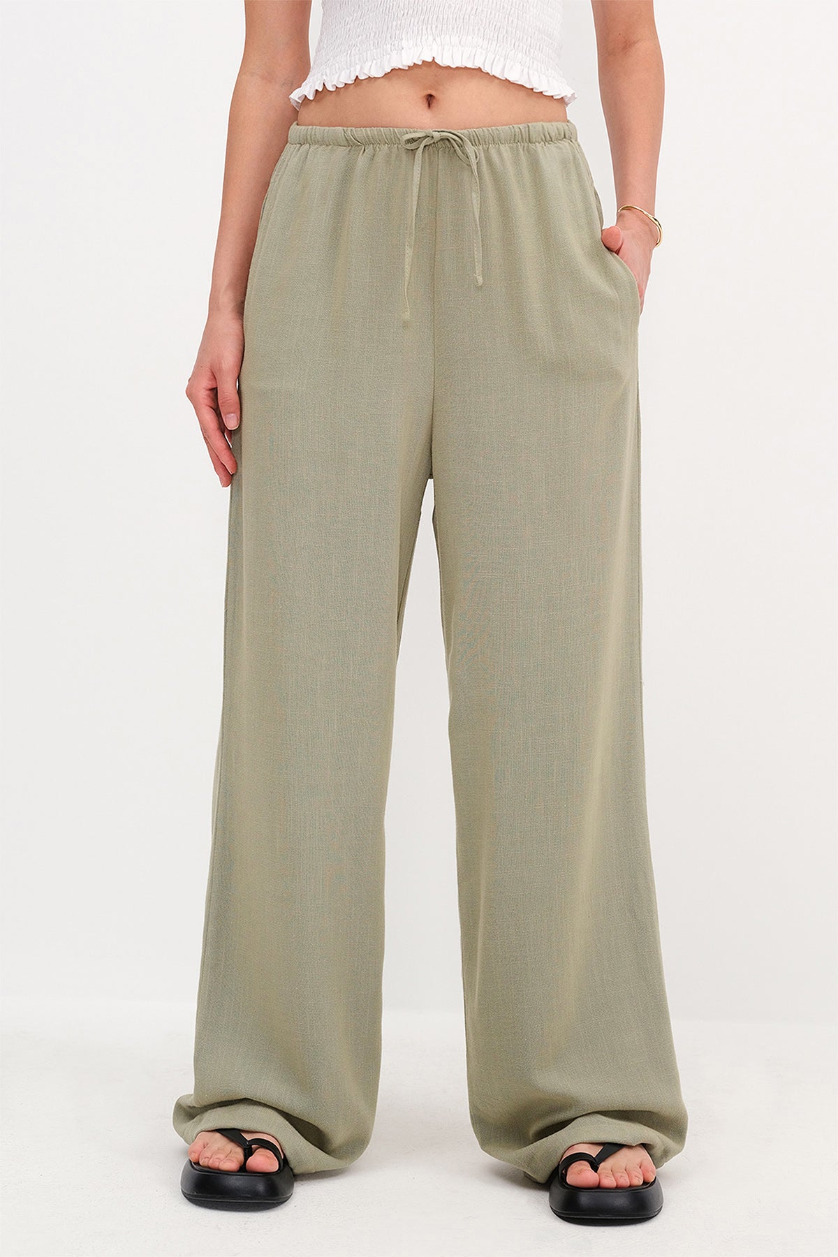 Oil-Green_Linen-Blend-Tie-Waist-Wide-Leg-Pants-addax