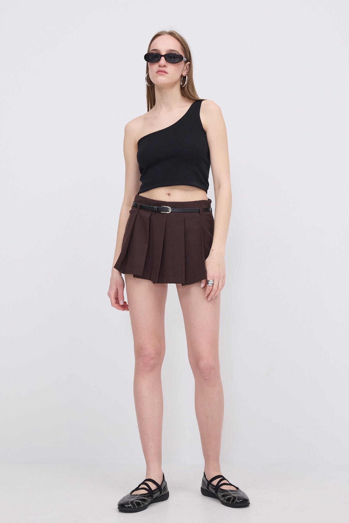 Brown_Pleated-Skort-with-Belt-addax