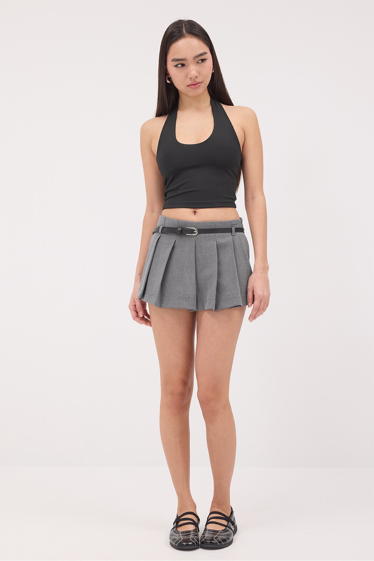 Grey_Pleated-Skort-with-Belt-addax